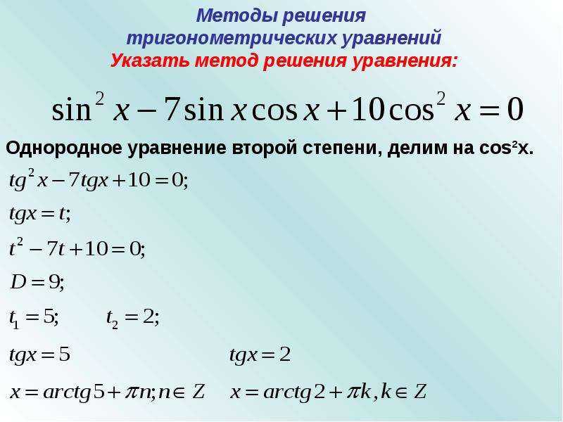 Формулы для решения простейших тригонометрических уравнений