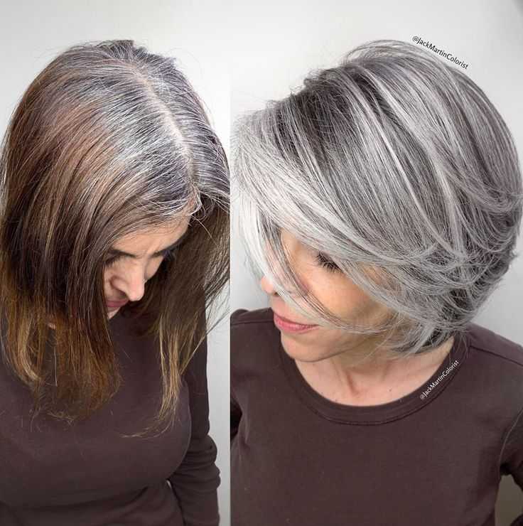 Окрашивание седых волос: разбираемся во всех тонкостях (20 фото до и после)