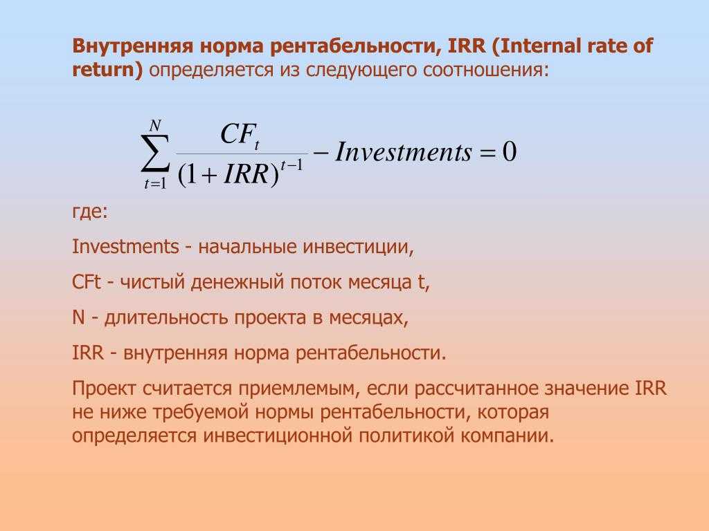 Внутренняя норма доходности (irr) инвестиционного проекта – что это такое и как рассчитать