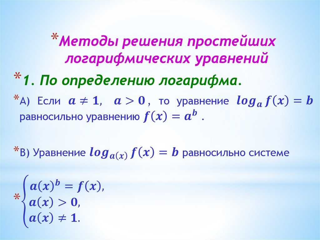 Решение логарифмических уравнений