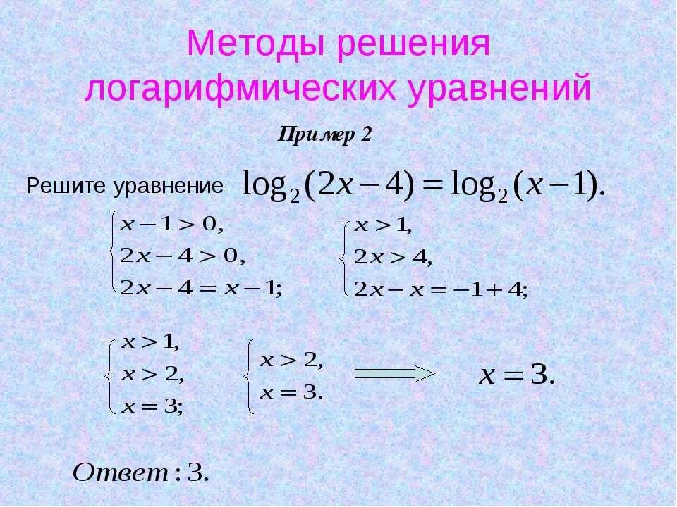Логарифмическое уравнение: решение на примерах. как решать логарифмические уравнения — подробный разбор