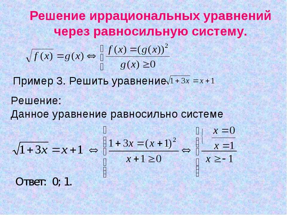 Иррациональные уравнения в математике с примерами решения и образцами выполнения